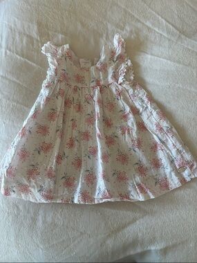 Tartine et Chocolat Girls White Floral Sundress with Pink Print